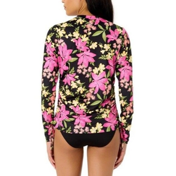 Hurley Ladies Long Sleeve Rash Guard Swim Top Black Pink Floral Small NWT - Picture 2 of 4